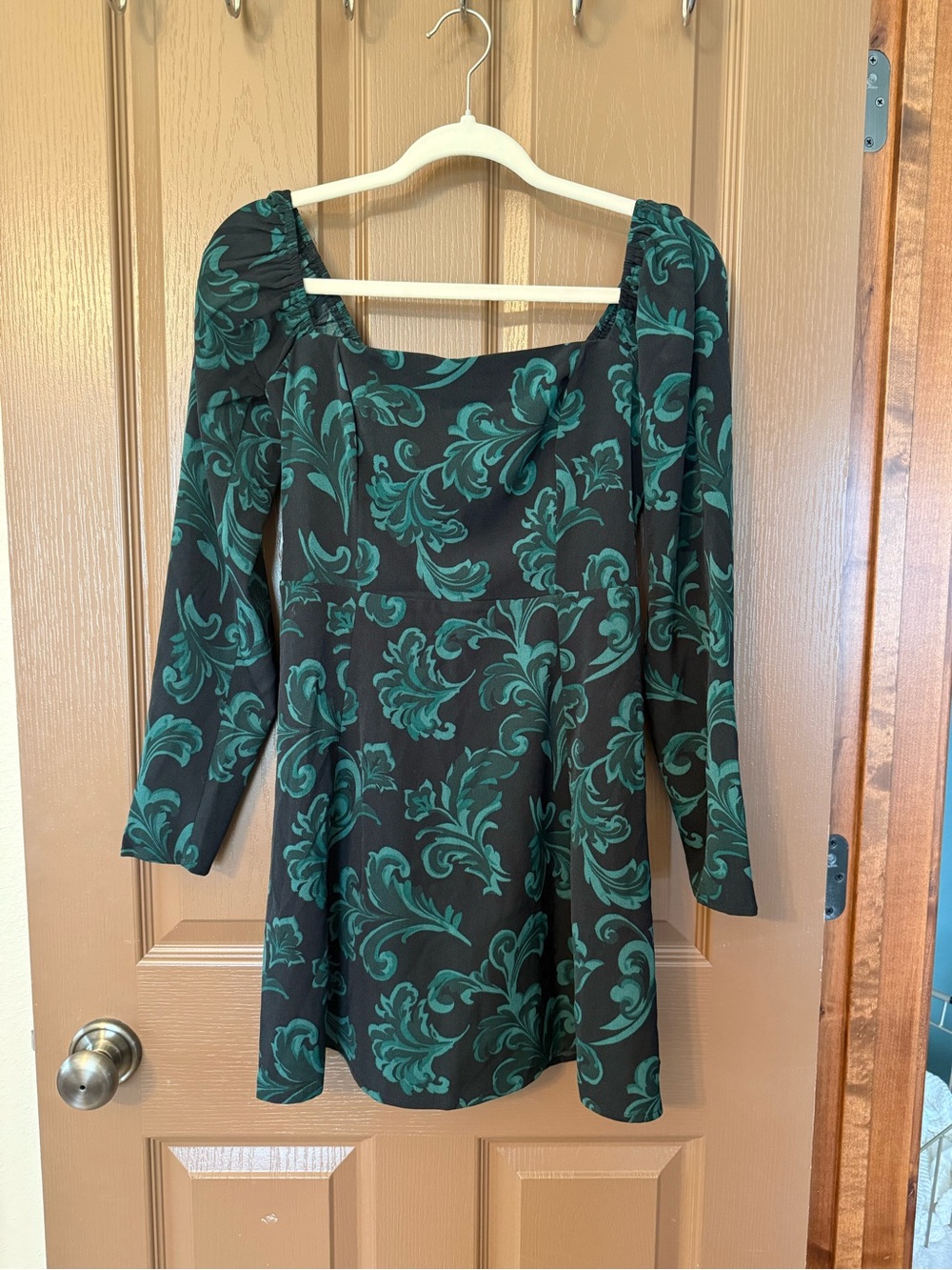 Abercrombie & Fitch Black Dress with Teal Scroll Print